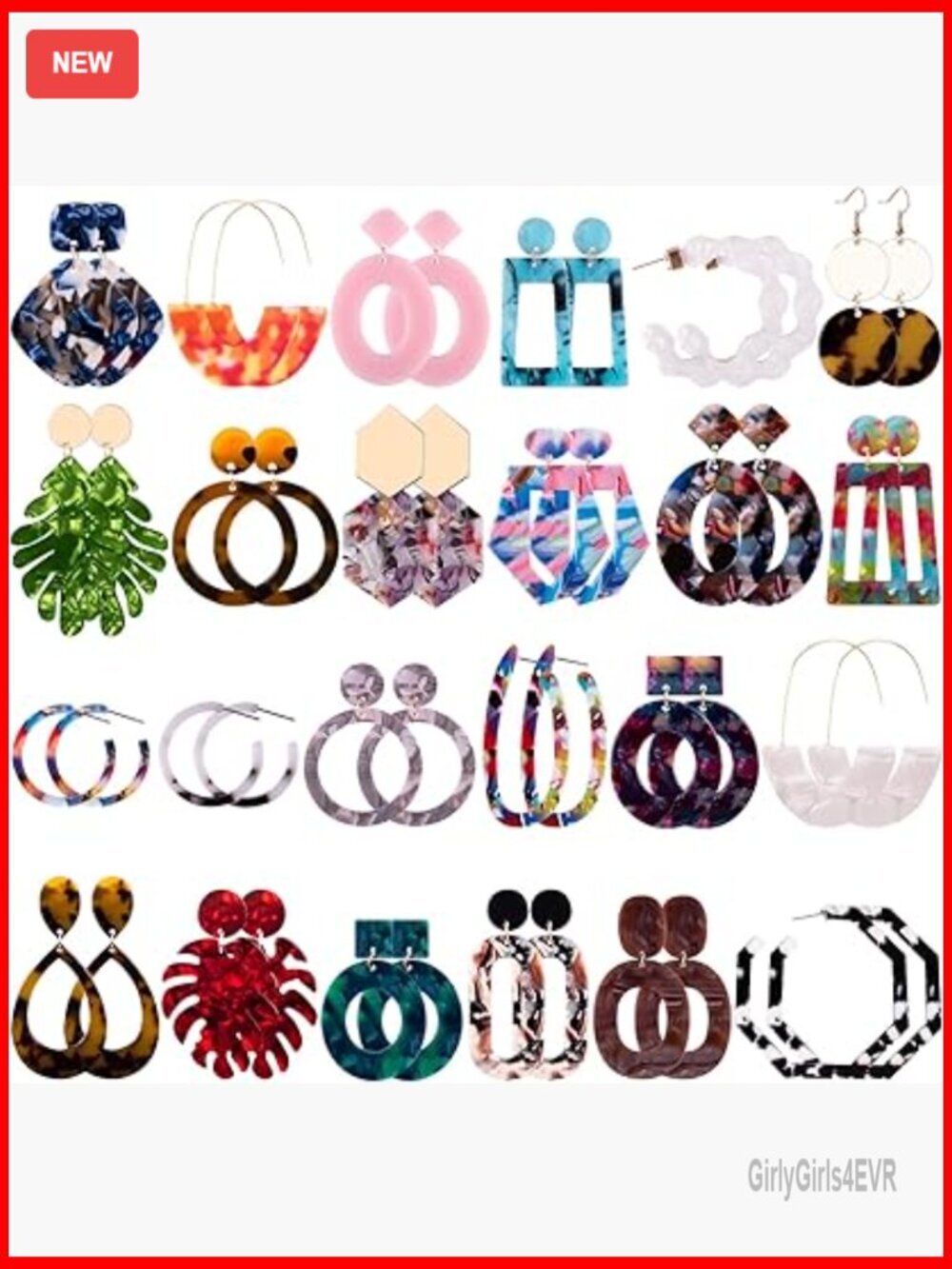 24 Pairs Acrylic Drop Dangle Earrings, Bohemian Statement Jewelry for Women